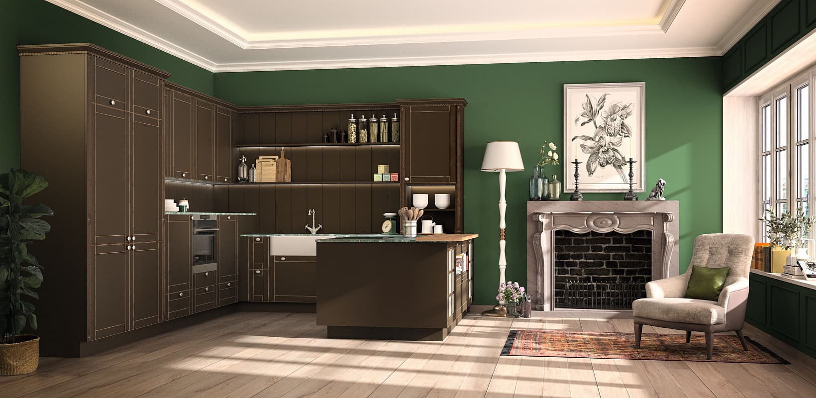 Jagdflair - Dunkelbraune Landhausküche