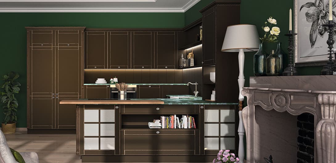 Jagdflair - Dunkelbraune Landhausküche