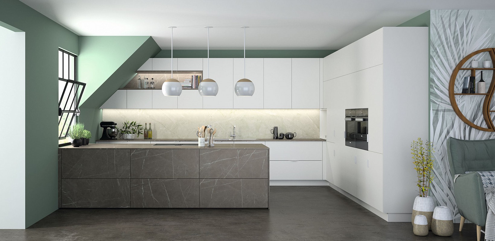 Dachschräge - Küche inklusive Hauswirtschaftsraum