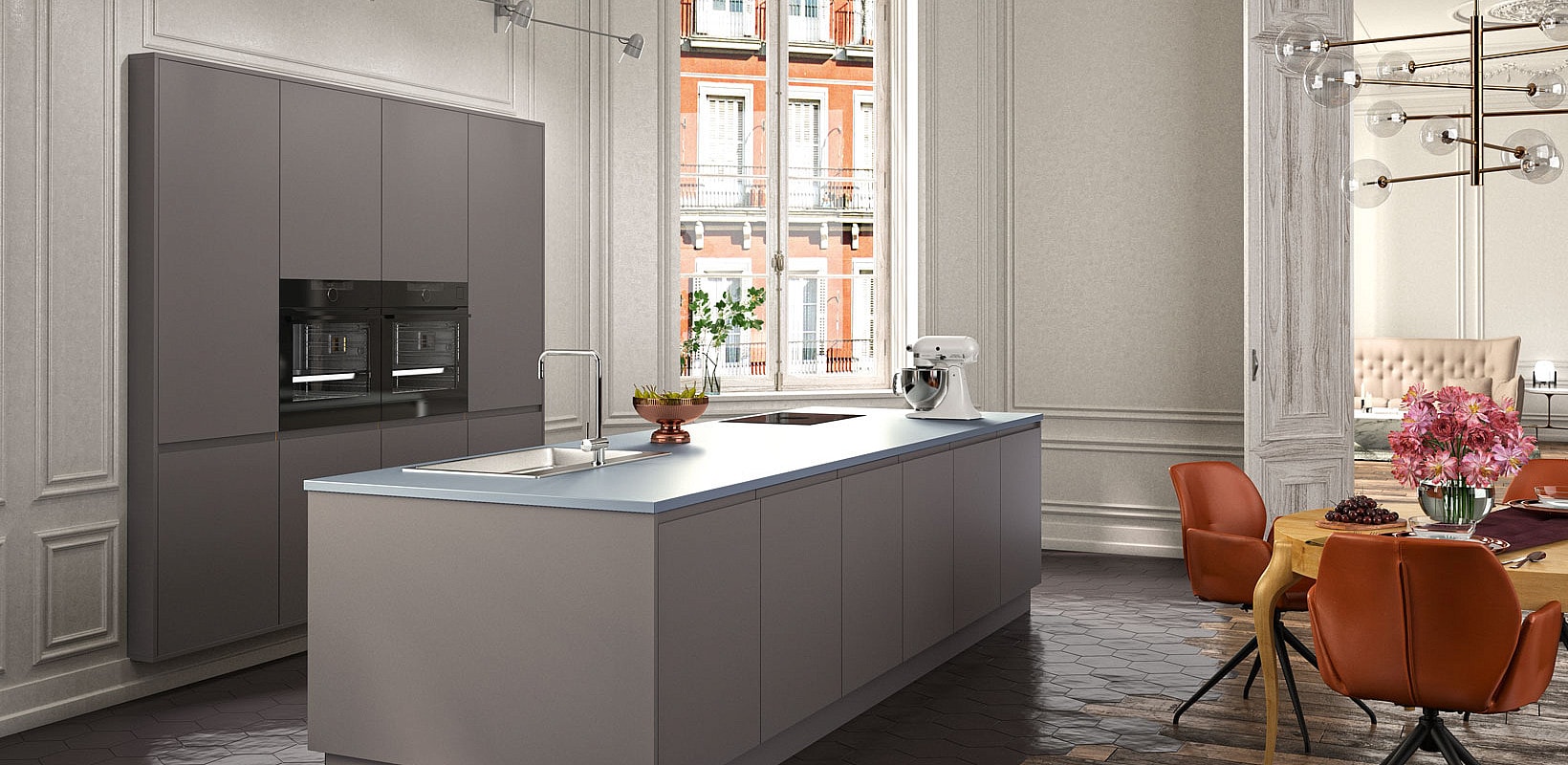 Stadtflair - MODERNE INSELKÜCHE IN TRENDIGEN GRAUTÖNEN
