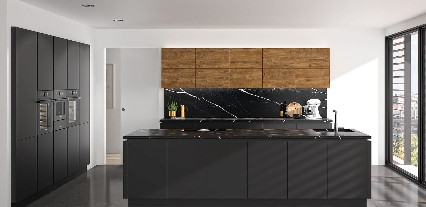 EDLE INSELKÜCHE IN ELEGANTEM SCHWARZ