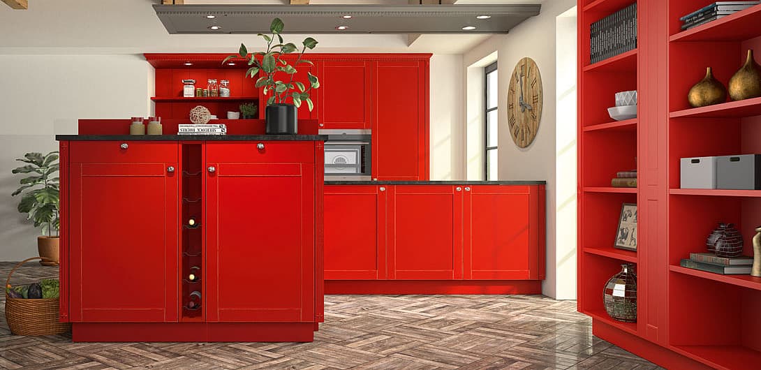 Tradition trifft Moderne, die Landhausküche in knalligem Rot