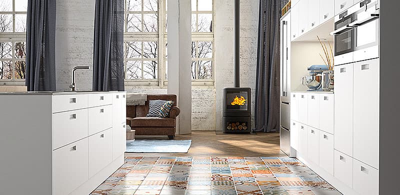 KÜCHE KREATIV - PURISMUS IN GLETSCHERWEISS MIT MUSCHELGRIFFE