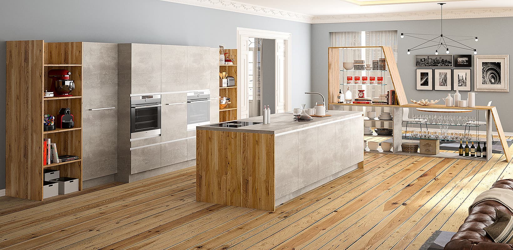 Küche unkonventionell - STRUKTURIERTE BETONOPTIK TRIFFT AUF EICHE